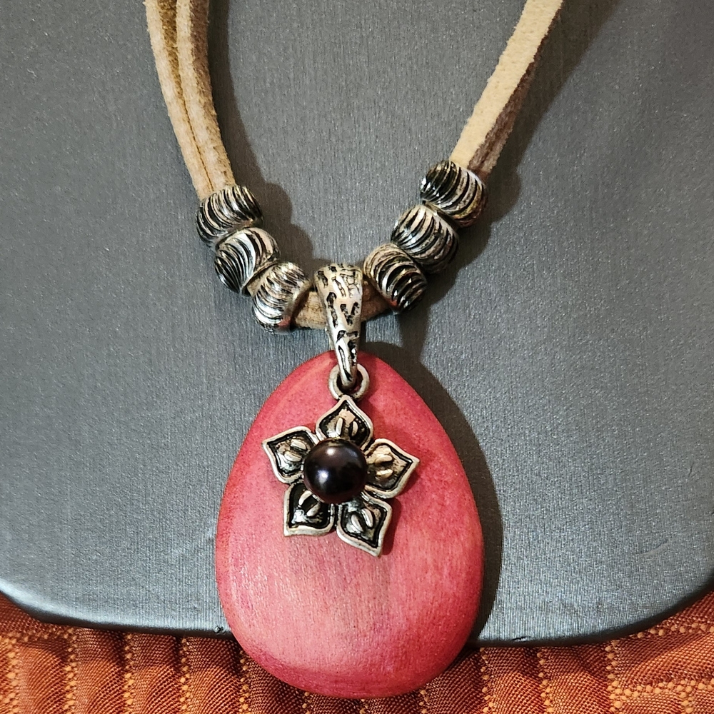 Pink Pendant with Vantel Freshwater Cultured Purple Pearl with Silver Accents